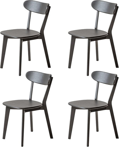 100% Solid Wood Dining Chairs,Mid Century Modern Dining Chairs with Rounded Backrest,Kitchen,Dining Room Chairs Set of 1/2/4 (4, Black Color)