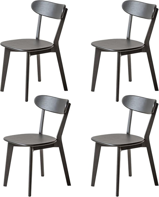 100% Solid Wood Dining Chairs,Mid Century Modern Dining Chairs with Rounded Backrest,Kitchen,Dining Room Chairs Set of 1/2/4 (4, Black Color)
