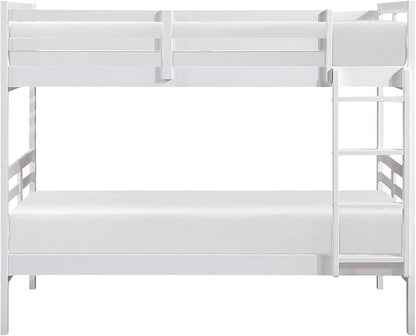 Lexicon Bunk Bed Twin Over Twin, Wooden Bed Frame with Sturdy Ladder and Safety Guard Rails, Modern Space-Saving Design, for Bedroom/Guest Room, No Box Spring Needed, White