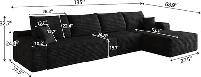 Eafurn 135" Oversized L-Shaped Boneless Sectional Sofa Couch with Chaise, Fluffy Corduroy Modular Couch with Deep Seat,Flexible Combination Corner Sofa & Couch for Living Room, No Assembly