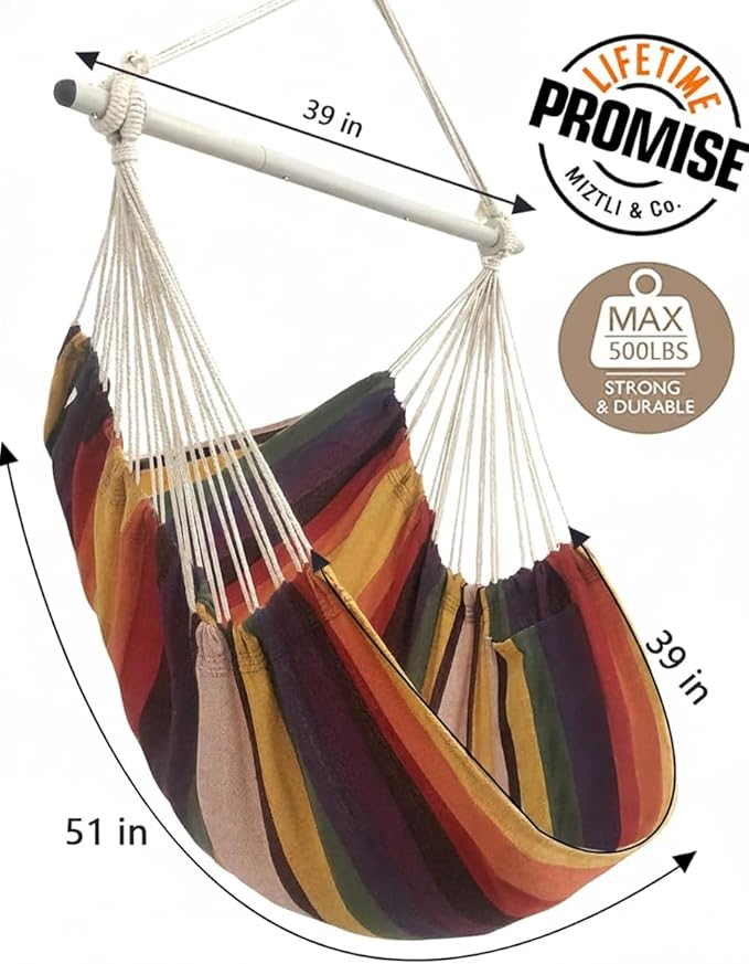 Miztli Hammock Chair with Hanging Chair Cover – Max 500 Lbs, Steel Spreader Bar with Anti-Slip Rings, Comfortable Indoor & Outdoor Hanging Chair – Includes Protective Waterproof Cover (57x45.5 in)
