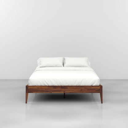 Bme Dinkee 15-Inch Solid Wood Queen Platform Bed Frame - Japanese Joinery, Minimalist Style - Wood Slats, Easy Assembly, No Box Spring Needed - Chocolate