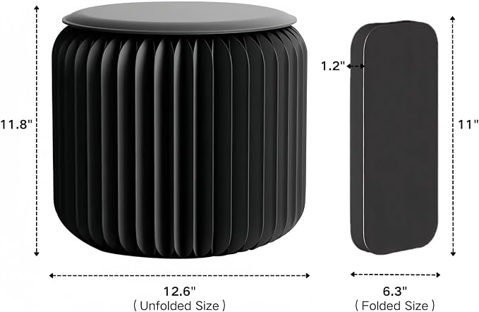 NOONTIDE Folding Stool - 12Inch Home Furniture 660lb Load Capacity Foldable Paper Stool Eco-Friendly Kraft Paper Honeycomb Design,Foldable to 1.2",Brown Modern Minimalist Stool for Living Room(Black)