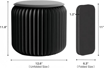 NOONTIDE Folding Stool - 12Inch Home Furniture 660lb Load Capacity Foldable Paper Stool Eco-Friendly Kraft Paper Honeycomb Design,Foldable to 1.2",Brown Modern Minimalist Stool for Living Room(Black)