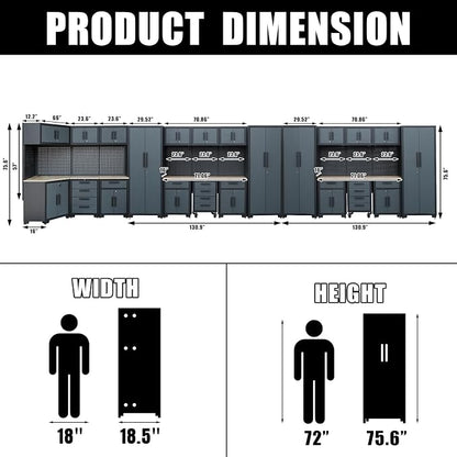 Garage Storage Cabinet System,26Pcs Garage Cabinets and Storage System Corner Workshop Set with Corner Cabinet, Cabinet Drawers, Workbench, Pegboard for Tool Organization, Black Grey