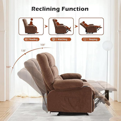 MAHOMICO Recliner Sofa with Cup Holders for Living Room 3 Seat Manual Oversized Recliner Chiar with Ergonomic, Side Pocket for Adult