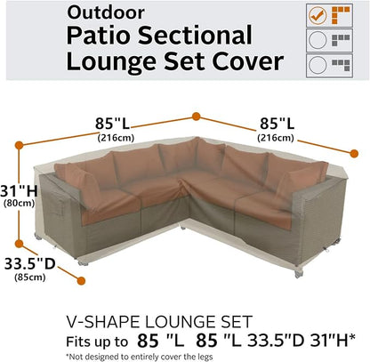 Outdoor Sectional Cover, Heavy Duty Patio Furniture Cover, 85"X85" 5-Seater Waterproof 600D Patio Sectional Covers, 7 FT V-Shaped L-Shape Lawn Outdoor Furniture Covers, Natural Beige