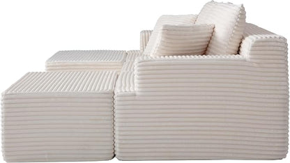 103" Boneless Modular Sectional Sofa Cloud Couch with Ottomans and Pillows, Convertible L/U Shaped Corner Sofa, Full Foam Deep Seat Compressed Couch for Living Room, Apartment
