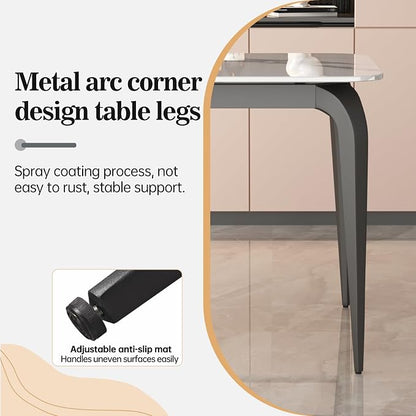 59" White Glossy Rectangular Sintered Stone Dining Table With Metal Legs | Heat, scratch and stain resistant tabletop, Silent Floor Pads, for small spaces like kitchens