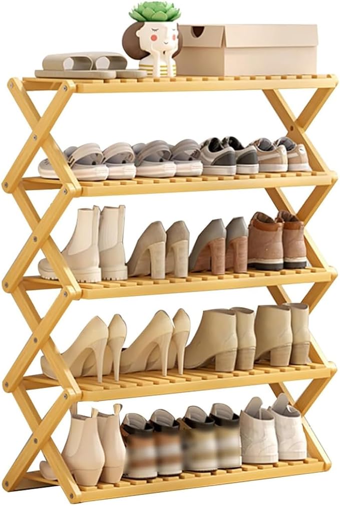 Bamboo Multilayer Foldable Tall Shoe Rack Boots Organizer Storage Sturdy Narrow Shoe Shelf for Entryway, Closet, Porch, Dorm, Living Room, Bedroom