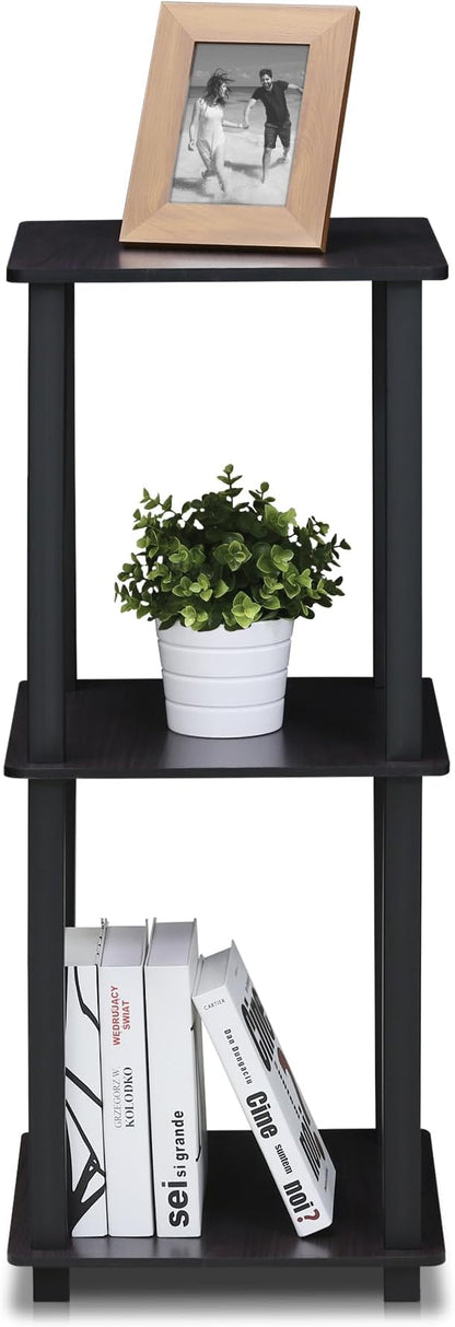 Furinno SIMPLISTIC Side Table Set of 2, 2-Tier Square Modern End Table, Nightstand, Night Stand, Bedside Table, Toolless Assembly, for Living Room, Bedroom, Dark Walnut