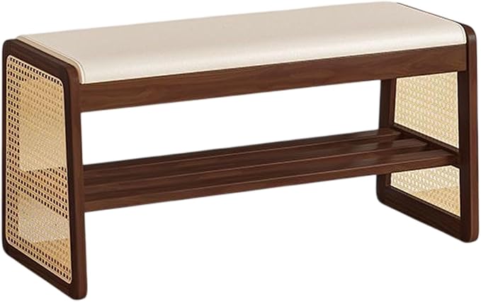 Bamboo Entryway Bench, Shoe Organizer, 2 Tier Solid Wooden Entryway Bench with Shoe Storage, for Hallway, Closet, Front Door Entrance, Foyer, Living Room Bedroom(Size:80cm,Color:Walnut)