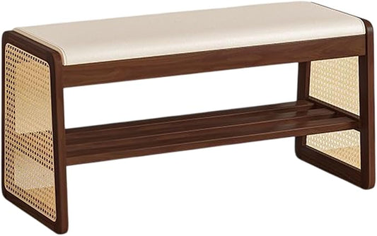 Bamboo Entryway Bench, Shoe Organizer, 2 Tier Solid Wooden Entryway Bench with Shoe Storage, for Hallway, Closet, Front Door Entrance, Foyer, Living Room Bedroom(Size:80cm,Color:Walnut)