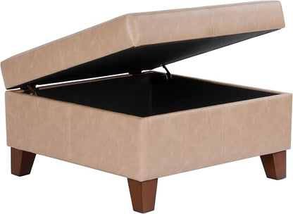 HomePop 28" Faux Leather Square Storage Ottoman - Sand