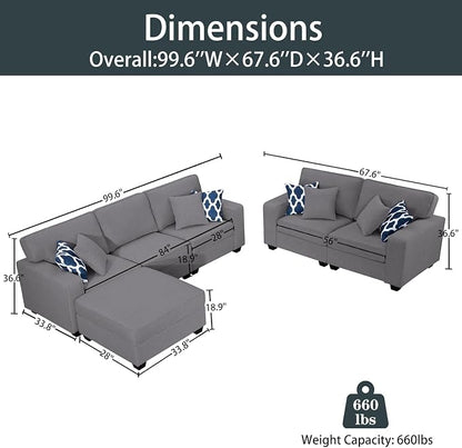 Legend Vansen Oversized Modular Sectional Sofa,U/L‑Shaped Reversible Couch with Ottoman,Deep Seat Plush Polyester Sofa for Living Room,6‑Seater,Dark Grey