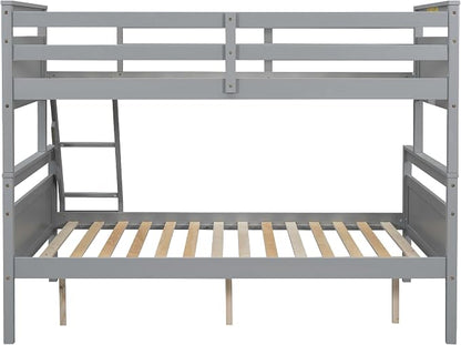 Merax Wood Bunk Bed,Twin Over Full Bunk Beds with Ladder,Safety Guardrail,Can be Separated into 2 Platform Beds,Perfect for Bedroom Kids Adults,Gray
