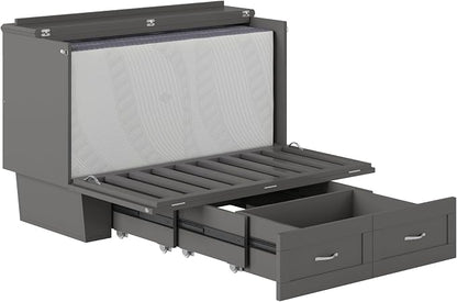 AFI, Monroe Full Murphy Bed Chest with 6" Mattress, Storage Drawer & Built-in USB Charger, Grey
