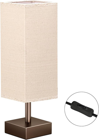 aooshine Brown Small Table Lamp - Bedside Lamp for Bedroom, Minimalist Nightstand Lamp with Square Shade, Desk Lamp for Kids Room