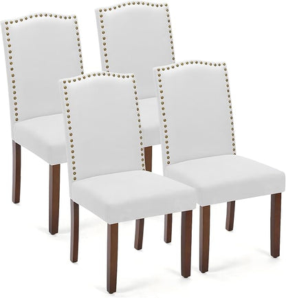 DUMOS Dining Chairs Set of 4, Farmhouse Fabric Upholstered Kitchen Chairs with Wooden Legs and Padded Seat, Modern Accent Chair for Dining Room, Kitchen, Living Room, Restaurant, Light Grey