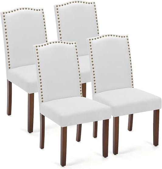 DUMOS Dining Chairs Set of 4, Farmhouse Fabric Upholstered Kitchen Chairs with Wooden Legs and Padded Seat, Modern Accent Chair for Dining Room, Kitchen, Living Room, Restaurant, Light Grey