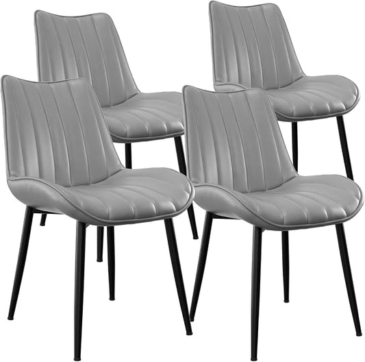 VECELO Dining Chairs Set of 4, Vegan Leather Fabric & Metal Frame, Mordern Style for Kitchen, Living Room,Offcie，Light Grey