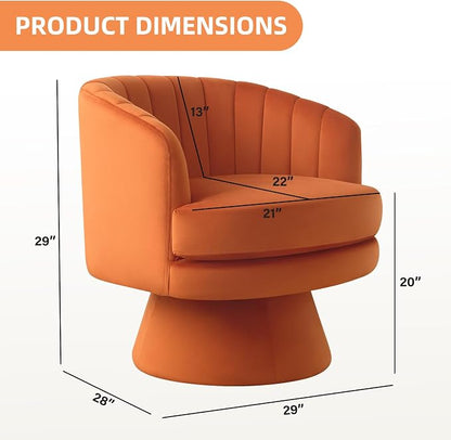 CANMOV Swivel Accent Chair with Armrest Set of 2, Modern 360 Degree Swivel Barrel Chair with Curve Back and Soft Cushion, Comfy Velvet Round Armchair Single Sofa for Living Room, Waiting Room, Orange