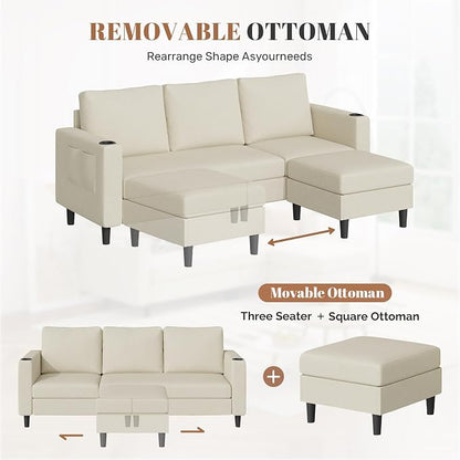 Luxanimarion Upholstered Sectional Sofa and Couches, 78'' L Shaped 3-seat Sofa forLiving Room, Apartment, Lounge,Bedroom-Washable Covers Convertible Sofas(Linen Fabric,Beige