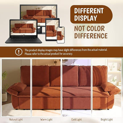94.5" Pull Out Couch King Size, Futon Sofa Bed, 3-in-1 Convertible Sleeper Sofa Bed with Cushion Armrest, Modern Corduroy Loveseat Couches for Living Room, Small Space, Apartment, Orange