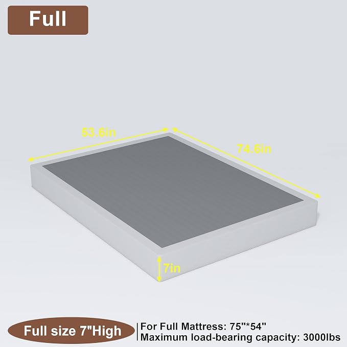 FMDMR Full Size Box Spring with Fabric Cover Set,7 Inch High Profile Full Box Spring with 3000lbs Max Weight Capacity, Durable Mattress Foundation Easy Assembly, Non-Slip, Noise Free