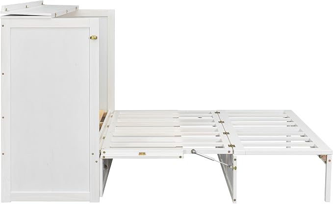 Bellemave Queen Size Murphy Bed, Cabinet Bed with Charging Station and Storage, Farmhouse Murphy Cabinet with Foldable Panel, for Bedroom,Office, Brushed White