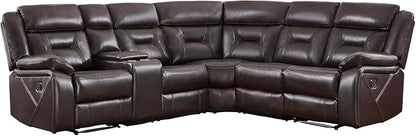 EBELLO Manual Reclining Sectional Sofa for Living Room, L-Shaped Sectional Corner Reclining Sectional Couches Home Furniture Set with Center Console, Hidden Cup Holders and Storage, Dark Brown