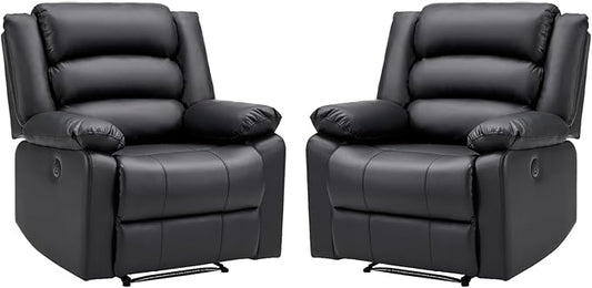 EBELLO Faux Leather Classic Power Recliner Chair, Oversized Electric Overstuffed Reclining Chair with Soft Cushion and Back, Sofa with Comfortable Armchair, Classic Black, 2Pcs