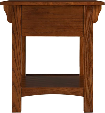 Leick Home Mission End Table, Solid Wood, 1 Storage Drawer, Additional Secret Compartment, Bottom Display Shelf, Easy-Assembly, Medium Oak, 20.0 in. L x 24.0 in. W x 24.0 in. H, 8222-SC
