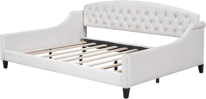 Ball & Cast Full Size Daybed, Velvet Upholstered Day Bed Frame with Button Tufted Backrest,Modern Sofa Bed for Living Room, Bedroom,Guest Room,No Box Spring Needed,Beige