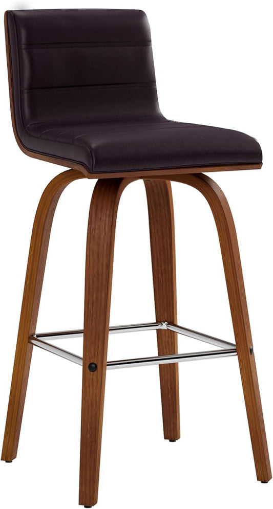 Vienna 26" Swivel Counter Stool in Walnut Wood Finish with Brown Faux Leather - Set of 2