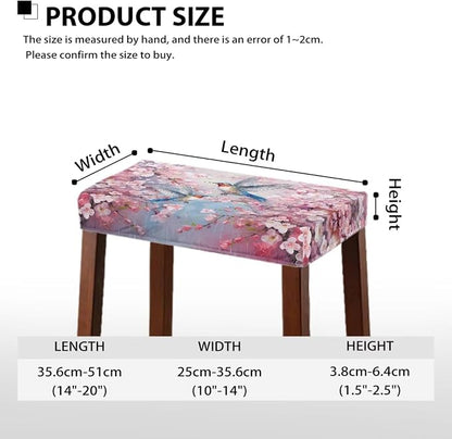 Vanity Stool Covers Bar Stool Covers Set of 2 Cherry Blossom Hummingbird Bar Stool Saddle Seat Covers Rectangle Bench Seat Protector Barstool Covers with Elastic Bands for 14-20 inch Stool