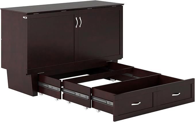 AFI, Monroe Queen Murphy Bed Chest with 6" Mattress, Storage Drawer & Built-in USB Charger, Espresso