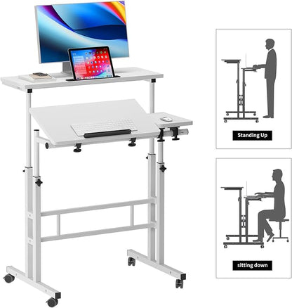 SogesHome 31.5 inches Adjustable Laptop Desk Table, Portable Computer Stand with Cart Tray and Computer Host Stand, Black