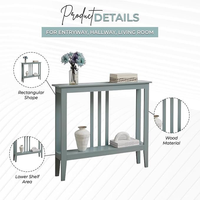 Kings Brand Narrow Console Table w/Storage Shelf, Sofa Entryway, Ice Blue | Narrow Console Table with Storage Shelf – Slim Design Fits Entryways, Hallways, Behind Sofas, Shelf Décor, Books, Essentials