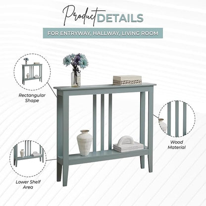 Kings Brand Narrow Console Table w/Storage Shelf, Sofa Entryway, Ice Blue | Narrow Console Table with Storage Shelf – Slim Design Fits Entryways, Hallways, Behind Sofas, Shelf Décor, Books, Essentials