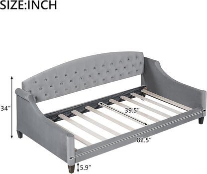 Ball & Cast Twin Size Daybed,Velvet Upholstered Day Bed Frame with Button Tufted Backrest,Modern Sofa Bed for Living Room, Bedroom,Guest Room,No Box Spring Needed,Gray