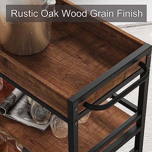 Rolling Bar Cart on Wheels for Home with Wine Rack, Glass Holder