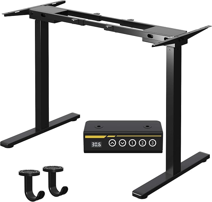 Dual Motor Electric Standing Desk Frame,Adjustable height and length,The maximum size it can accommodate is 63*28 inches for the tabletop,3 Preset Heights,Rated for 264 pounds of weight.Black