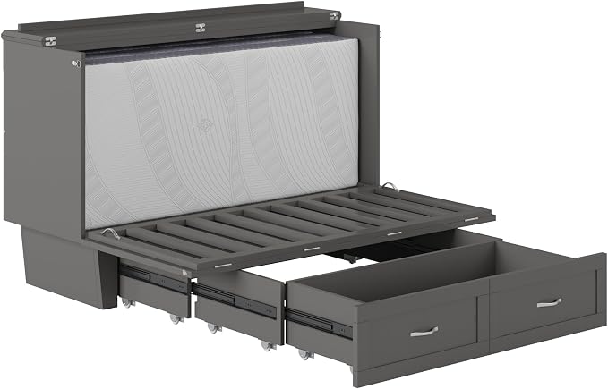 AFI, Monroe Queen Murphy Bed Chest with 6" Mattress, Storage Drawer & Built-in USB Charger, Grey