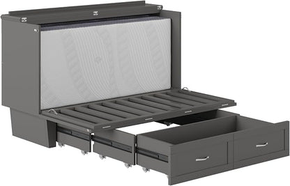 AFI, Monroe Queen Murphy Bed Chest with 6" Mattress, Storage Drawer & Built-in USB Charger, Grey