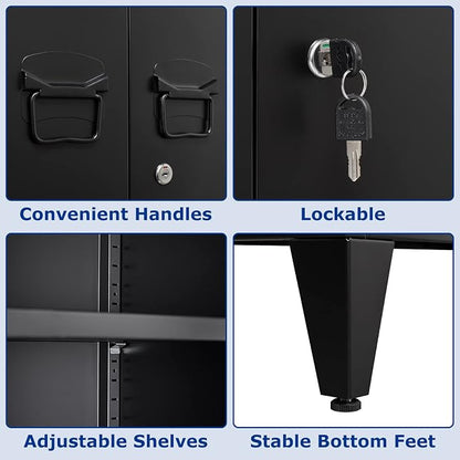 Metal Storage Cabinet with Lock, Locking Cabinets with 2 Doors and Shelves, Lockable Steel Locker Cupboard, Small Sideboard Buffet Cabinet for Home Office