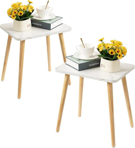 FORAOFUR Small Side Table, Set of 2 Modern Mini Coffee Table with Natural Wood Legs, Quick Assembly End Furniture for Bedroom Living Sofa, Minimalist Design for Nursery and Compact Homes, Marble | 2 Pack Marble finish, fits living/bedroom/balcony, comp...