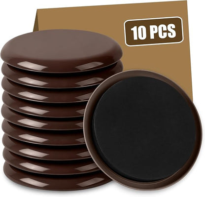 10PCS Furniture Sliders, 3 1/2" Furniture Sliders for Hardwood Floors, Reusable for Carpet, Heavy Duty Furniture Movers Sliders, Carpet, Floor Protectors (Brown)