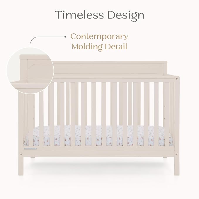 Delta Children Isabelle 6-in-1 Convertible Crib, Converts to Toddler Bed, Daybed, Sofa & Full Bed with/Without Footbaord, Greenguard Gold Certified, Mattress Heights, Soft Beige