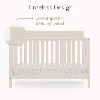 Delta Children Isabelle 6-in-1 Convertible Crib, Converts to Toddler Bed, Daybed, Sofa & Full Bed with/Without Footbaord, Greenguard Gold Certified, Mattress Heights, Soft Beige